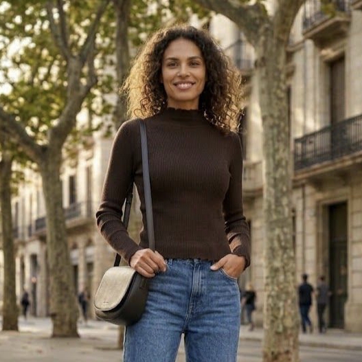 Jersey basic cuello blonda (marrón)
