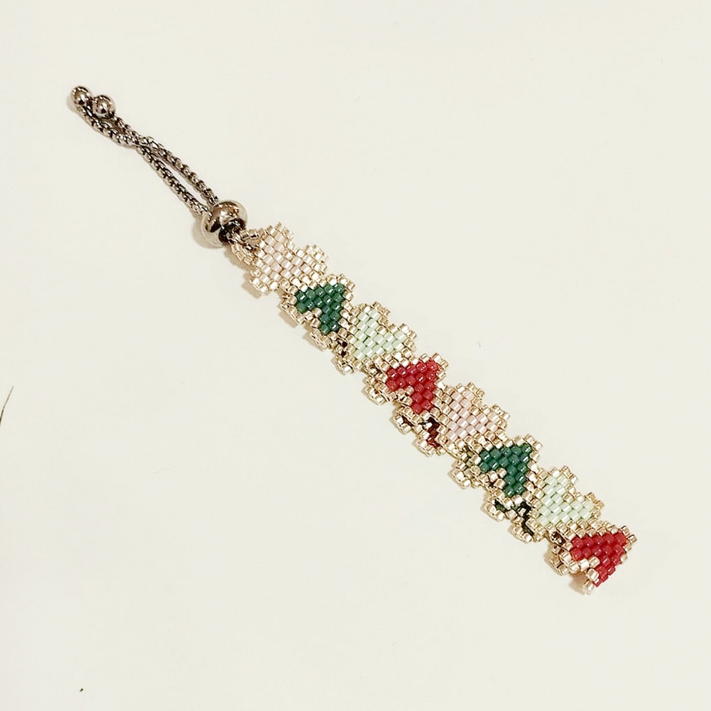 Pulsera corazones delica Miyuki (cherry/eucalipto) - Imagen 5