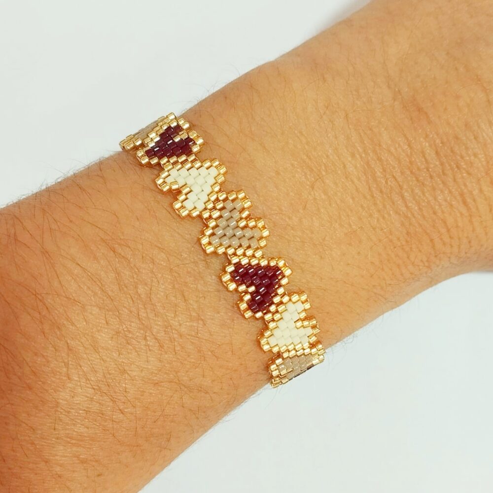 Alternative view of Pulsera corazones delica Miyuki (marrón/beige)