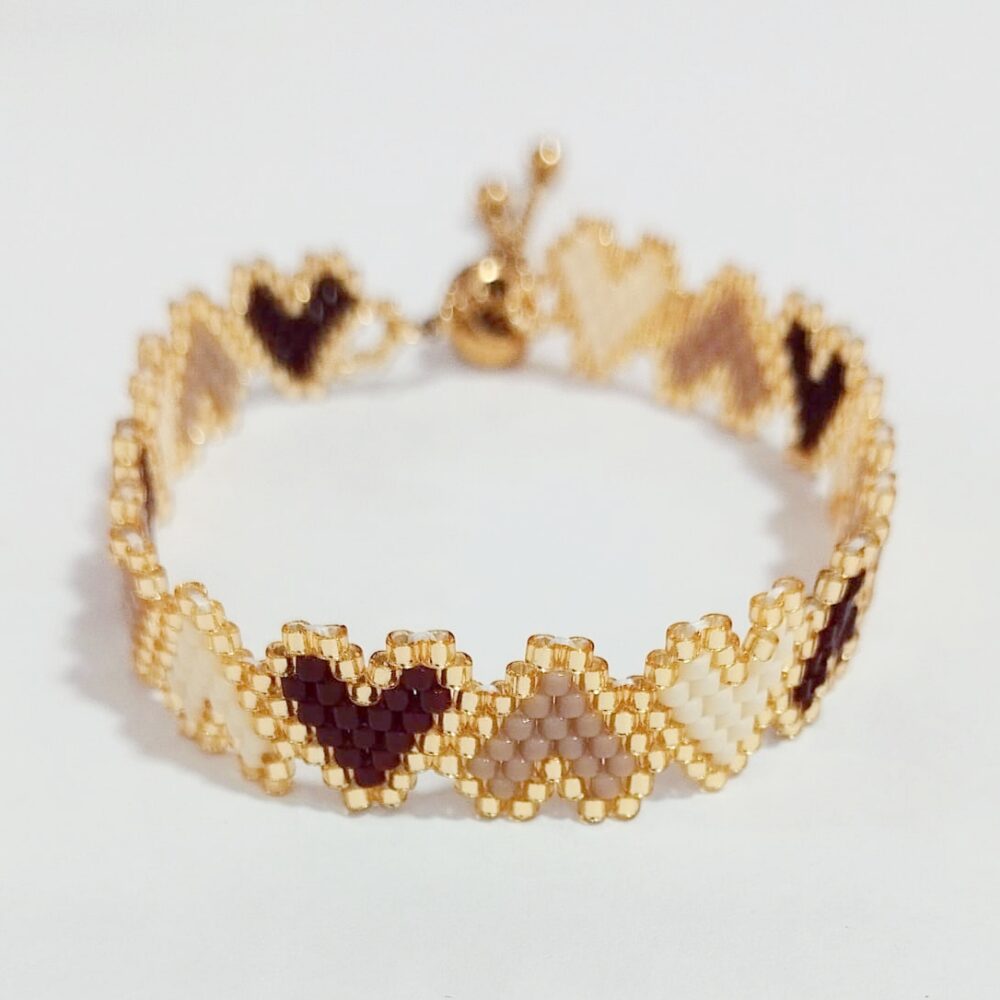 Pulsera corazones delica Miyuki (marrón/beige)