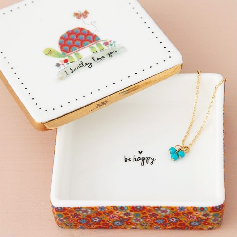 Cuenco con tapa de cerámica tortuga "be happy"