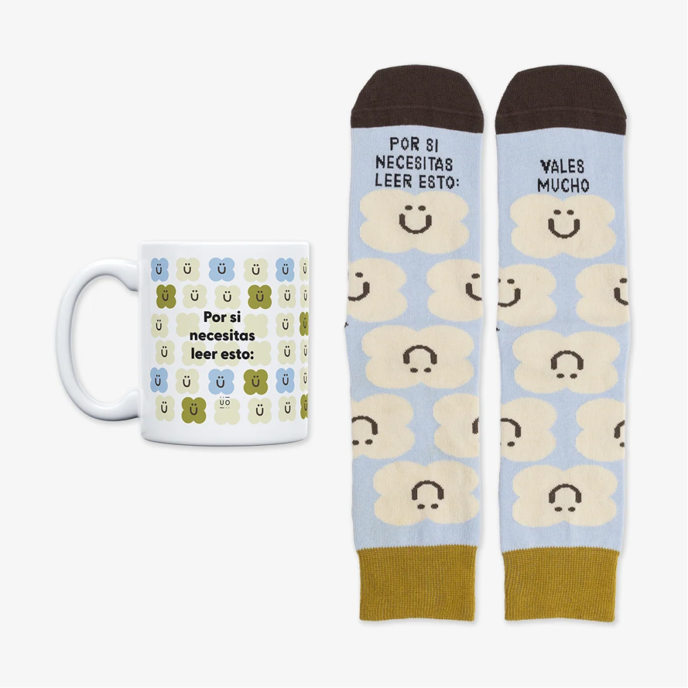Pack calcetines+taza "Por si necesitas leer ésto: vales mucho"