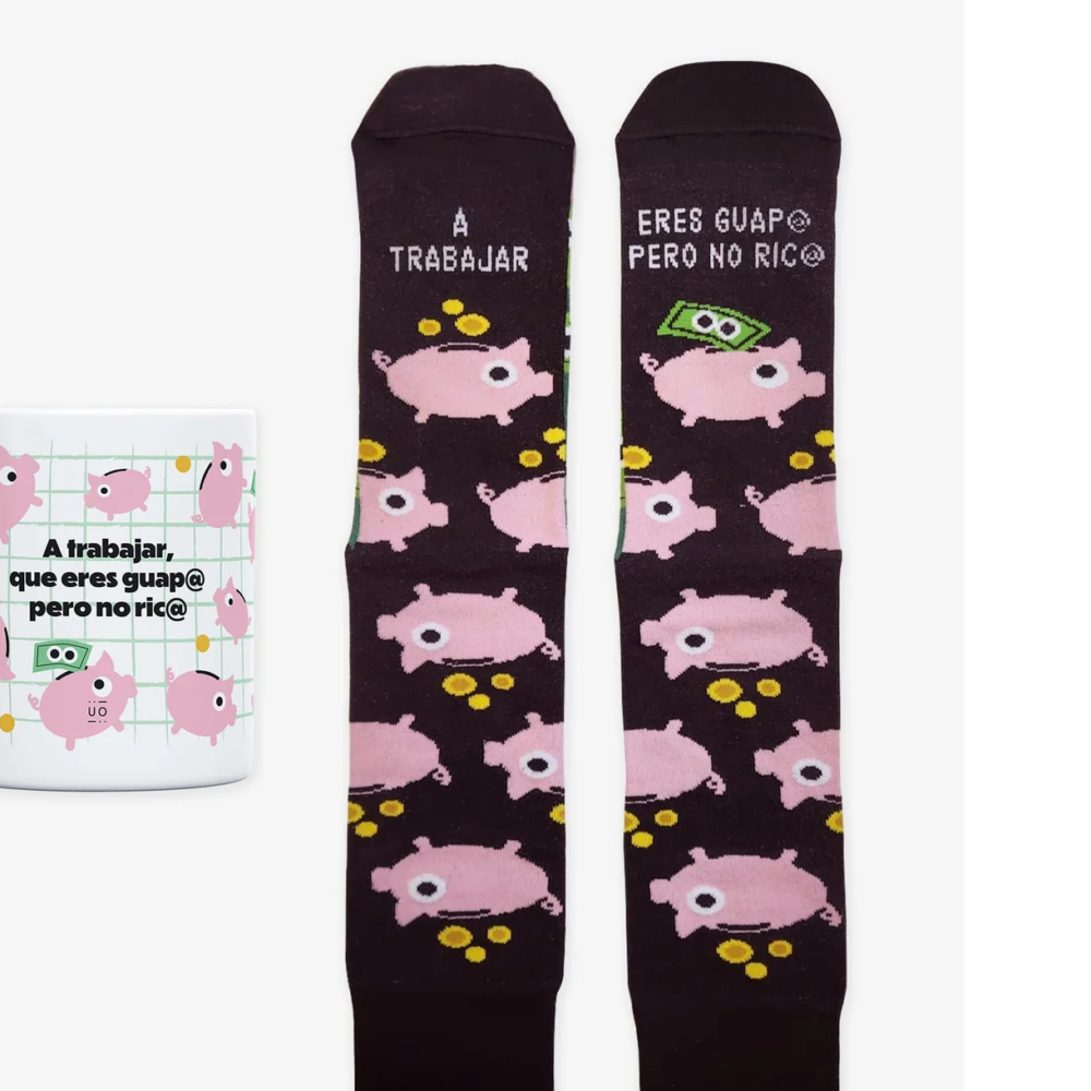 Kit taza+calcetines "A trabajar que eres guap@, pero no ric@"