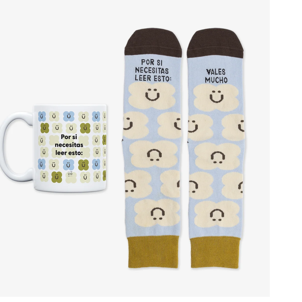 Pack calcetines+taza "Por si necesitas leer ésto: vales mucho"