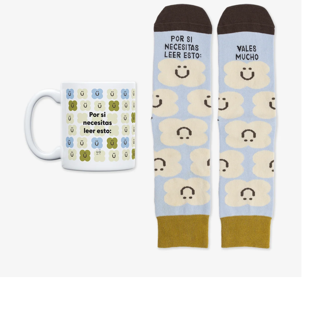Pack calcetines+taza "Por si necesitas leer ésto: vales mucho"